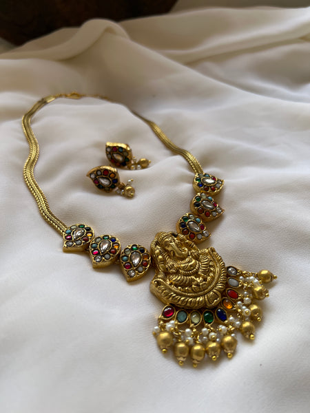 Ganesha Navaratna necklace with manga studs