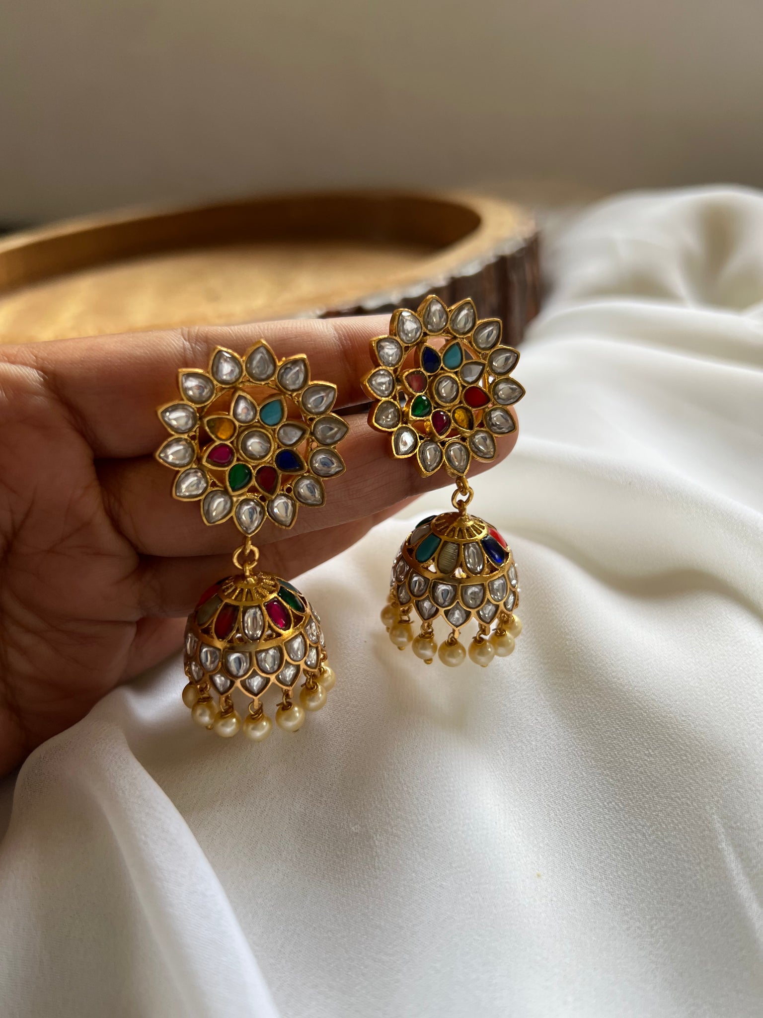 Kundan flower Jhumkas