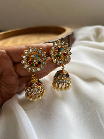 Kundan flower Jhumkas