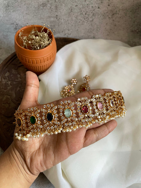 Navaratna high neck choker with studs