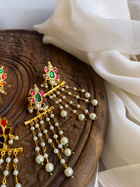 Navaratna stud Pearl danglers