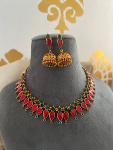 Kerala style palaka necklace with jhumkas