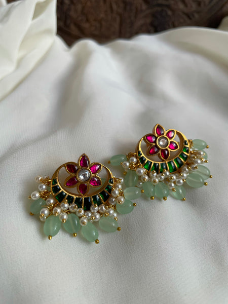 Kundan flower Chaandbalis with mint beads