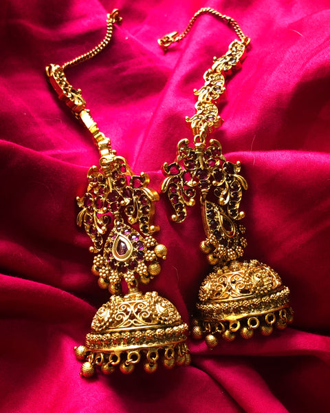 Bridal Jhumkas with real Kemp stones - II