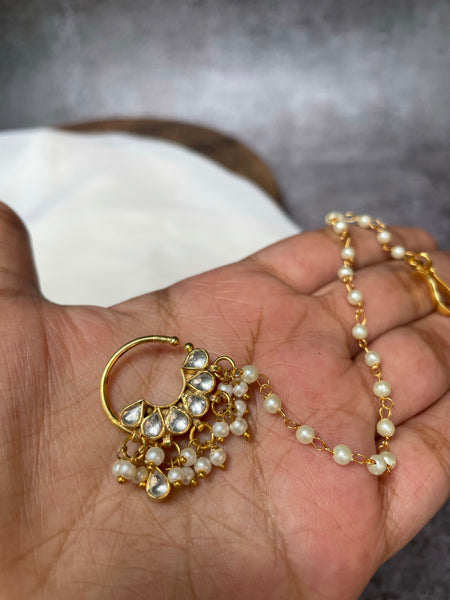 Bridal Kundan Nath with Pearl chain