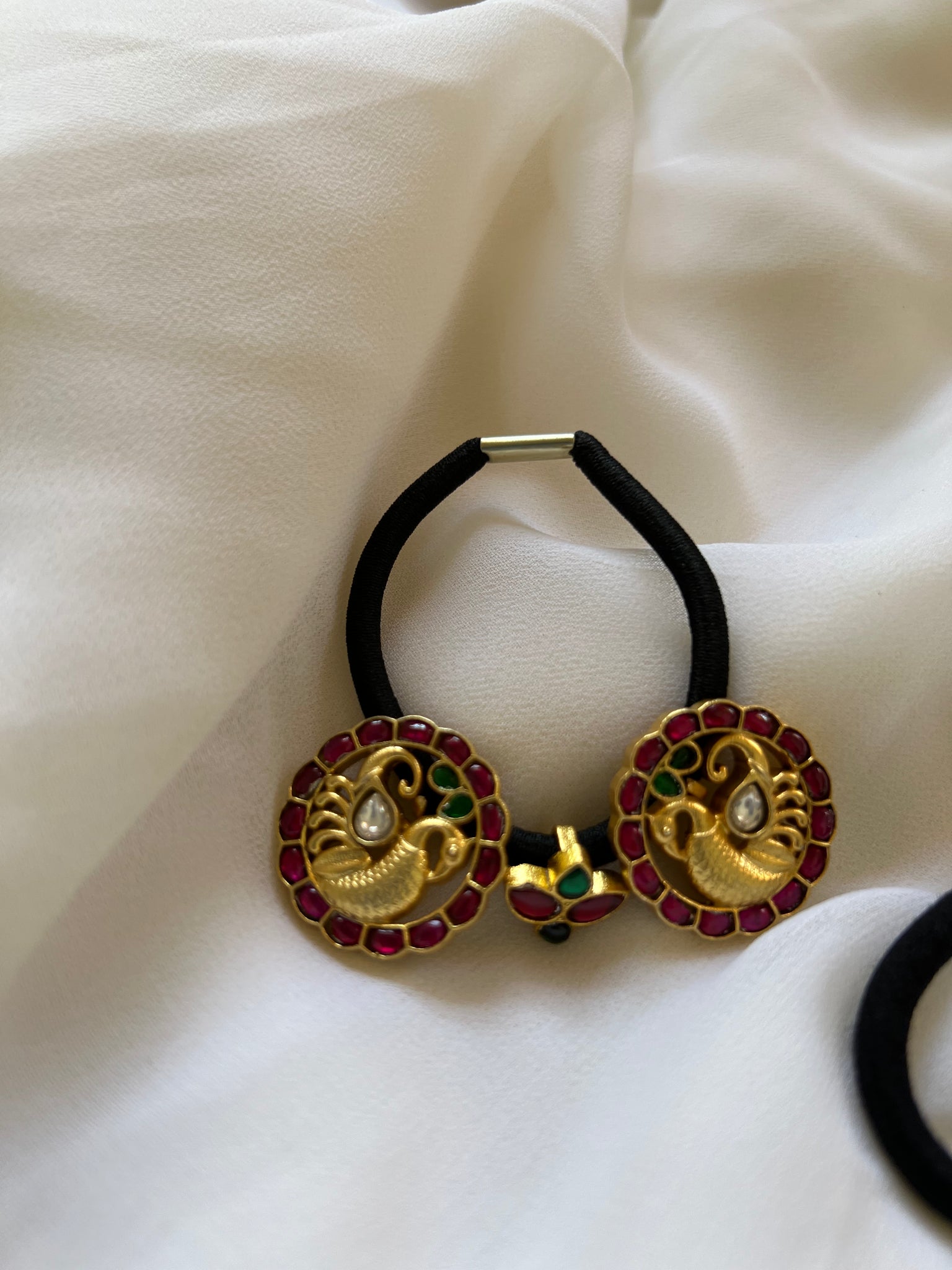 Double Kundan pendant hair tie