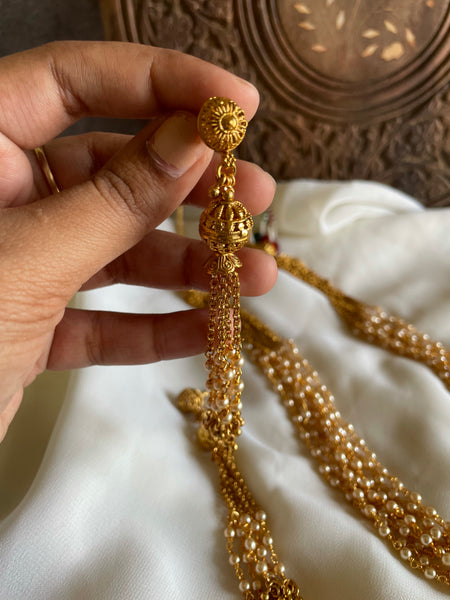 Golden Pearl  maala with long earrings