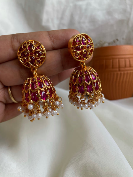 Pure kemp ruby Jhumkas