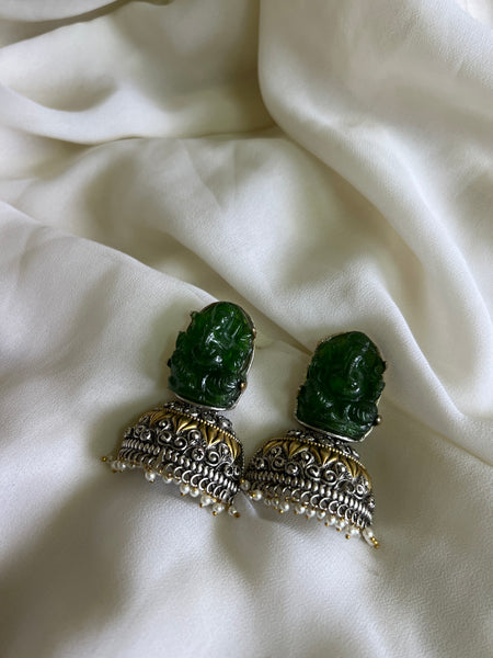 Carved Ganesha stone half Jhumkas