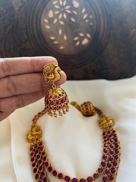 3 layer kemp mayil necklace with jhumkas