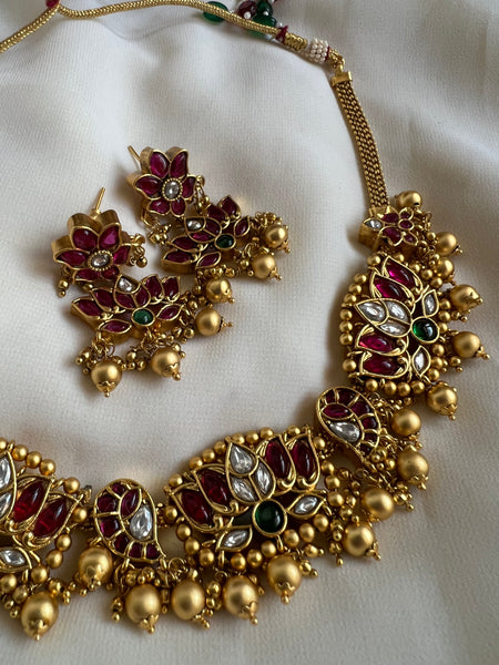 Kemp Jadau like lotus necklace with earrings
