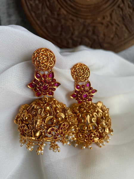 Kemp flower Ganesha Jhumkas