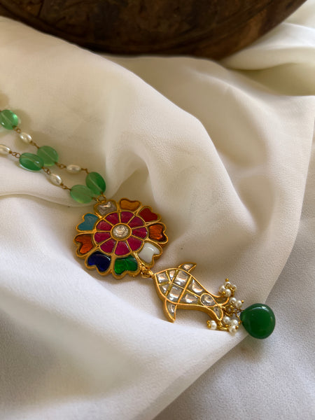 Navaratna flower Madhubani pendant with maala