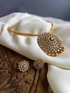 White stone pendant necklace with studs