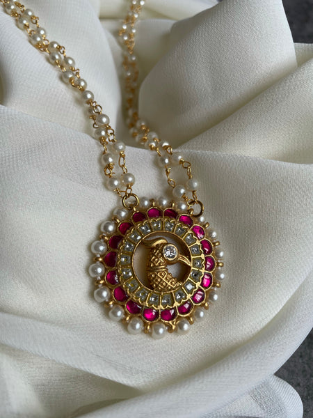 Kundan peacock Pearl pendant maala