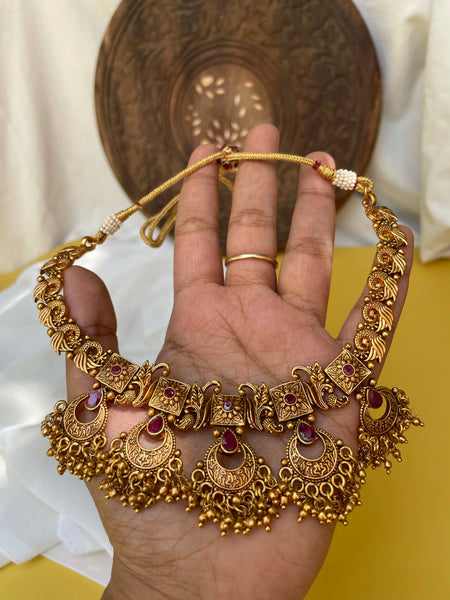 Antique ruby Chaandbali necklace with earrings