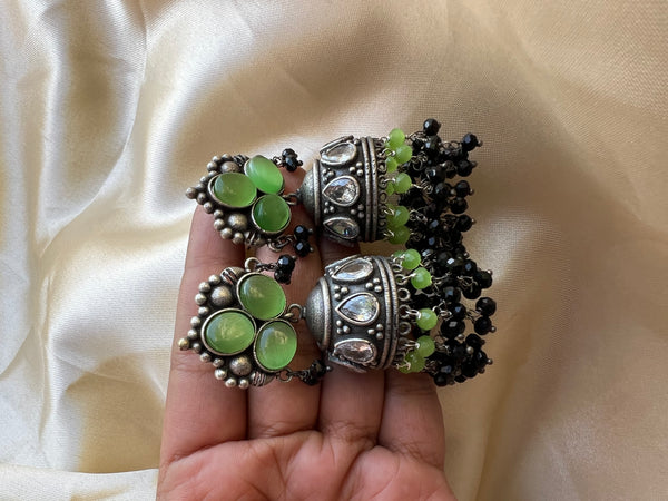 Colourful stone oxidised Jhumkas