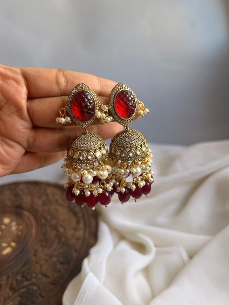 Carved Kundan polki Jhumkas