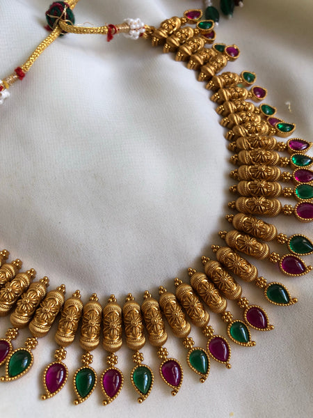 Kerala style mullamottu necklace with kemp stones