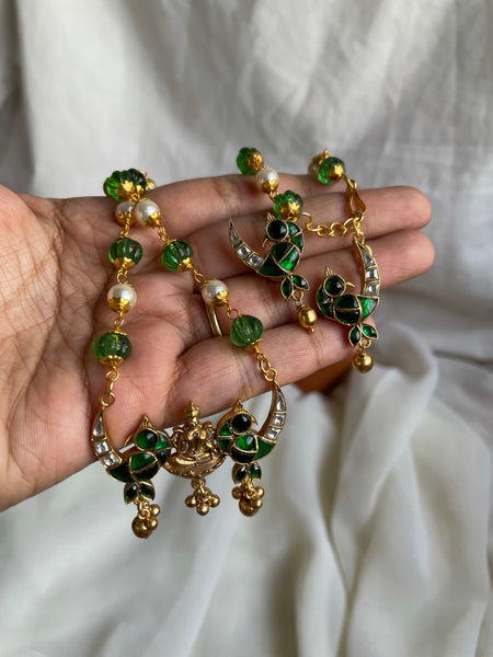 Kundan bird Lakshmi pendant in maala with studs