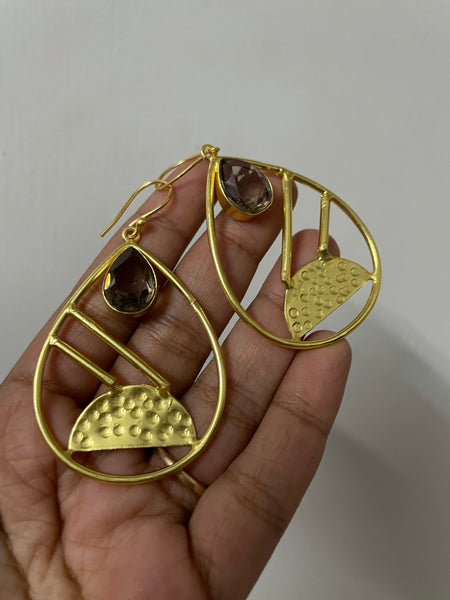 Handmade brass earrings with stone