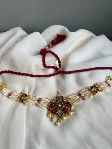 Dual peacock Pearl choker