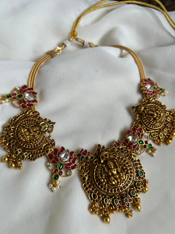 Nagas antique Lakshmi with Kundan lotus necklace