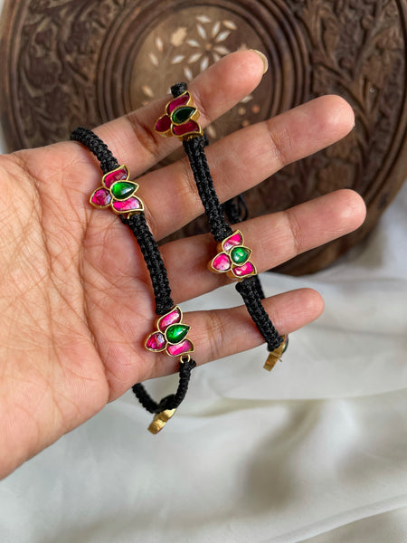 Kundan lotus pull and tighten rope anklets