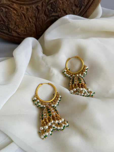 Emerald white Kundan Bali jhumkas