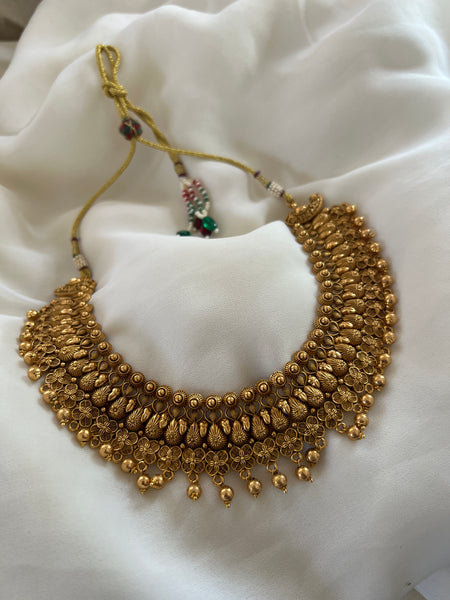 Antique golden necklace with jhumkas