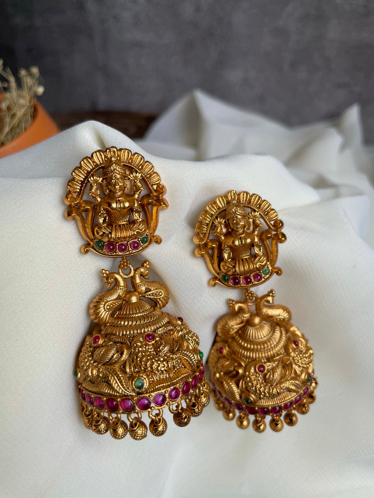Temple Jewellery - 22K Gold 'Lakshmi' Jhumkas (Buttalu) - Gold Dangle  Earrings with Beads & Pearls - 235-GJH2049 in 17.500 Grams