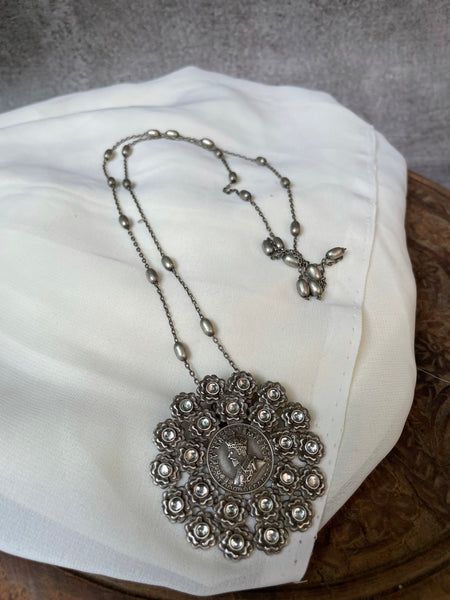 Victorian coin pendant with maala and jhumkas