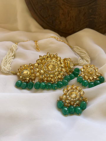 Uncut polki bridal choker with studs