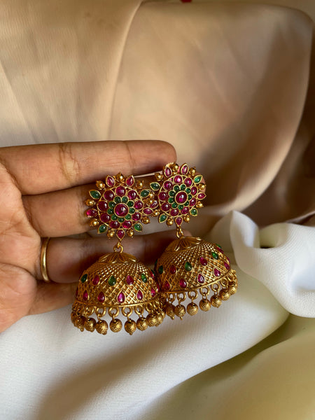 Big Ruby flower Jhumkas
