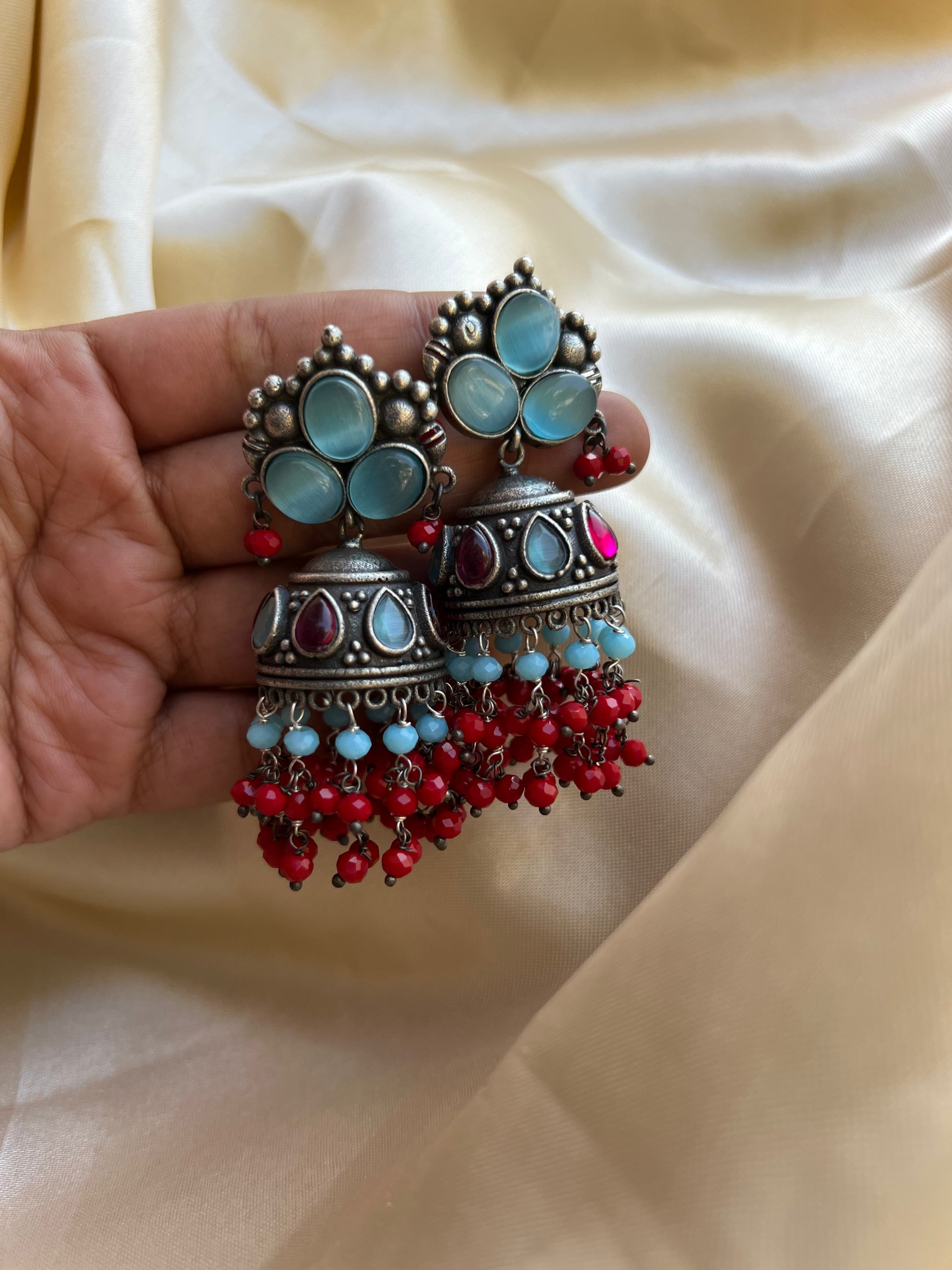 Colourful stone oxidised Jhumkas House of Jhumkas