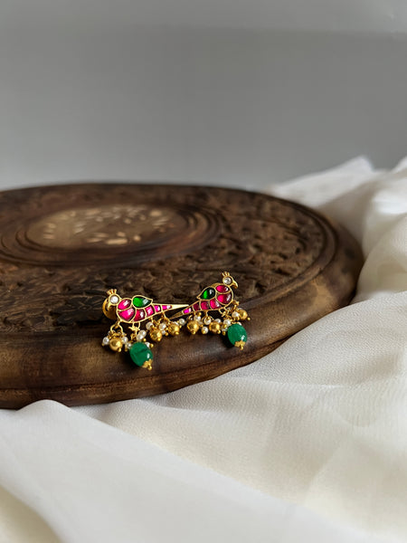 Kundan parrot studs with drops