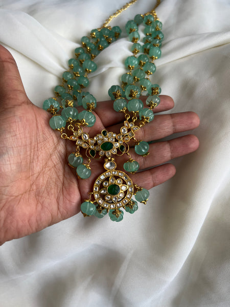 Light green pumpkin emerald Kundan pendant Maala