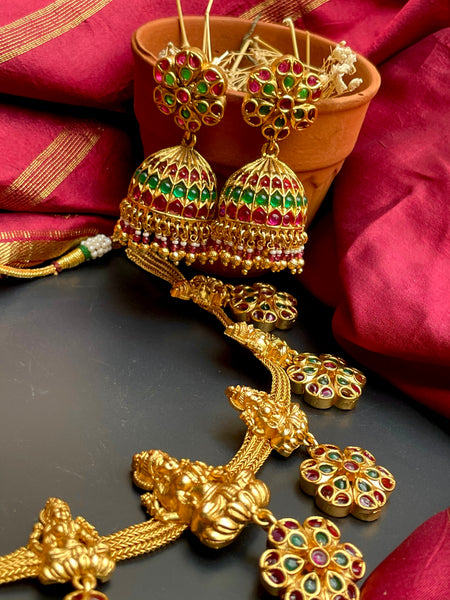Lakshmi kemp flower necklace with jhumkas