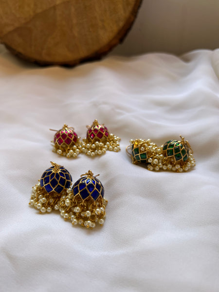 Kundan hook Jhumkas with pearl work