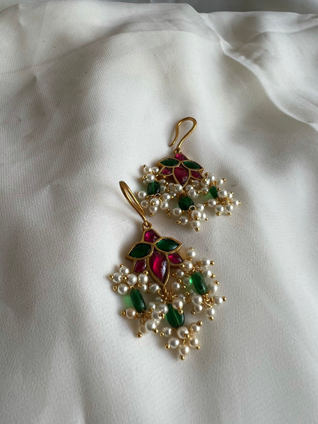 Kundan flower hook earrings