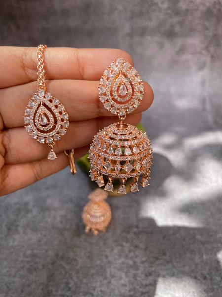 Ad stone bridal Jhumkas with tika