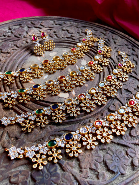 Navaratna flower drop necklace ( in 2 styles)