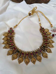 Ruby antique gold like necklace with Jhumkas