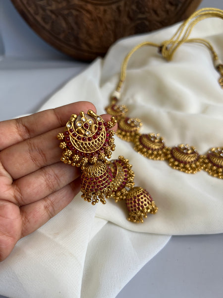 Kemp ruby chaand necklace with Jhumkas