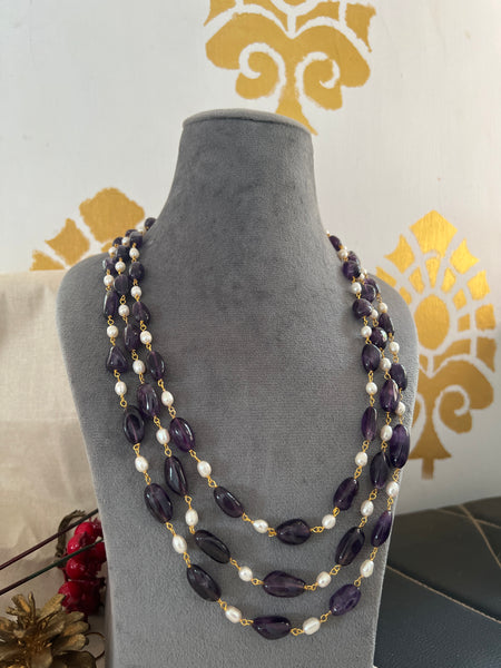 3 line chunky purple Pearl maala