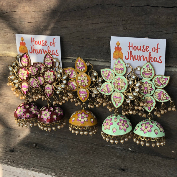 Floral stud hand painted jhumkas