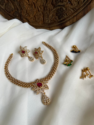 Ad  flower necklace  set with 4 inter changeable stone options