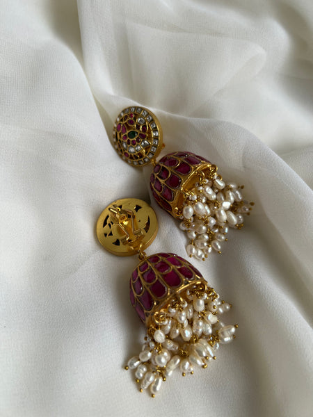 Annam premium Kundan Jhumkas with rice pearls