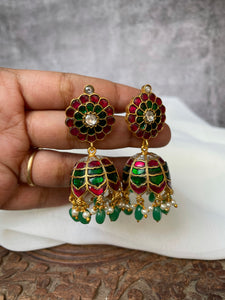 Kundan ruby emerald Jhumkas