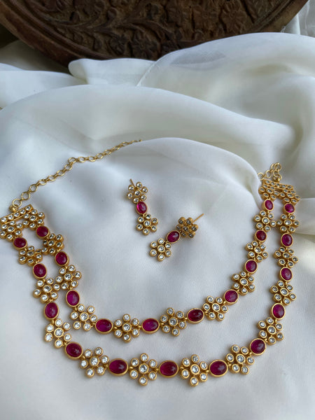 2 layer elegant flower necklace with studs